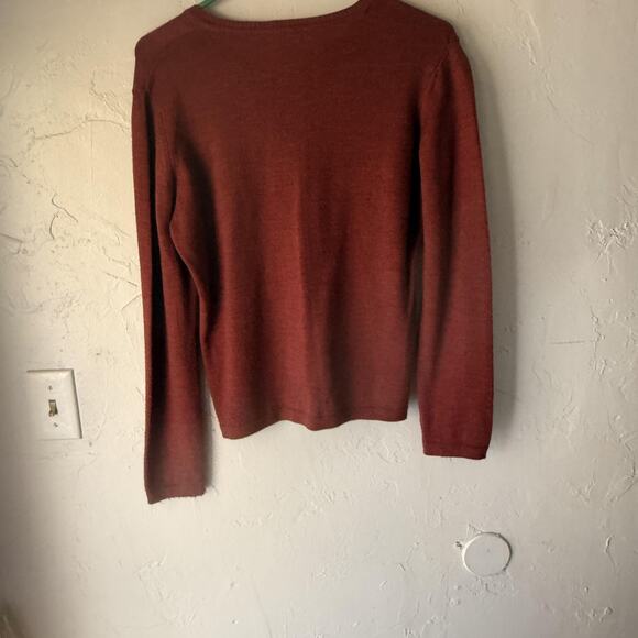 Linea Donna Sweater Vintage Large Red V Neck Pullover Merino Wool Made Italy - Picture 9 of 9